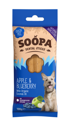 SOOPA Dental Stick dla psa – Jabłko i borówka (100g)