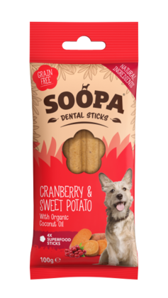 SOOPA Dental Stick dla psa – Żurawina i Batat (100g)