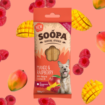 SOOPA Dental Stick dla psa – Mango i Maliny (100g)